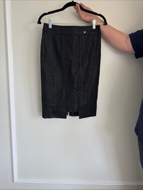 CHANEL Black Textured Pencil Skirt with Front Slit